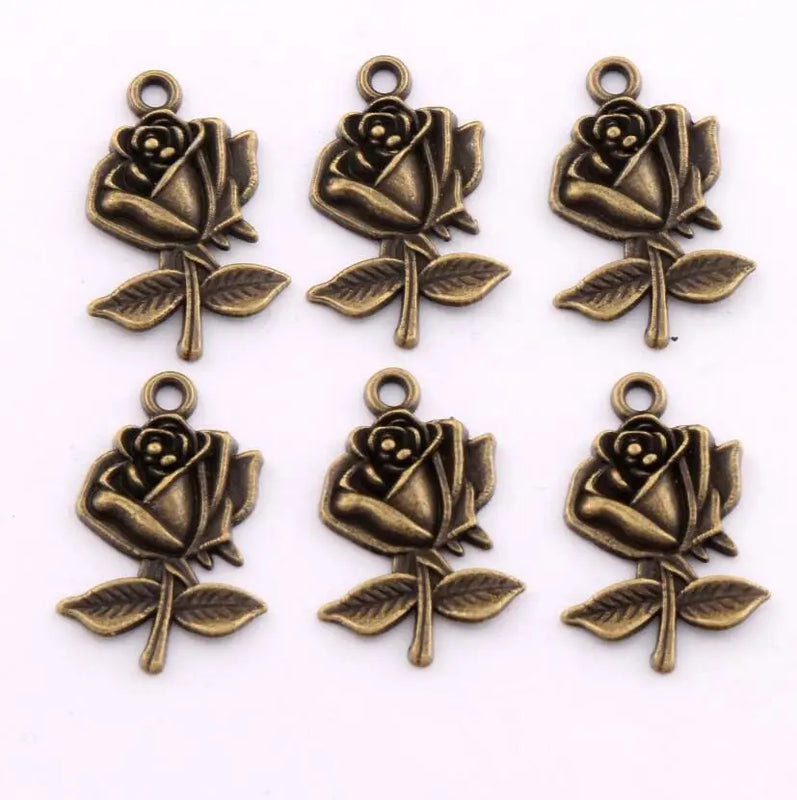 Antique Bronze Rose Spacer Charm Pendants Alloy Jewelry DIY