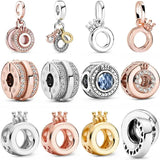 Rose Sparkling & Pink Fan Lines Signature Clip Bead With Crystal