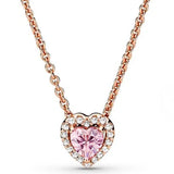 Rose Heart Pendant Necklace Pink Crystal 925 Sterling Silver