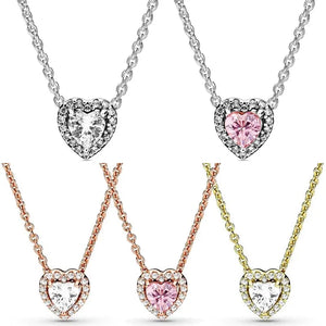 Rose Heart Pendant Necklace Pink Crystal 925 Sterling Silver