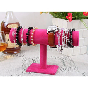 Rose Velvet Bracelet Display Chain Watch T-Bar Rack Jewelry Display Organizer