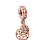 Tree of Love Dangle Beads 925 Sterling Silver Heart Charm Fit Bracelet
