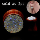 Rose Wood Ear Stretcher Saddle Plug Flesh Tunnel Crystal Cluster Ear Expander