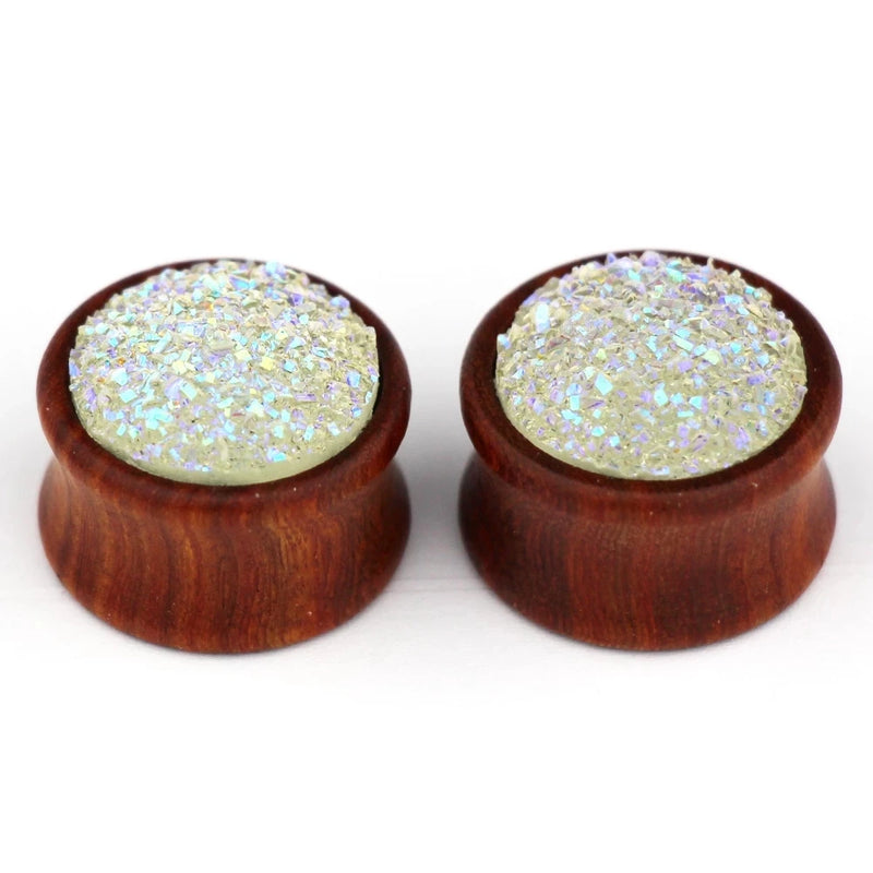 Rose Wood Ear Stretcher Saddle Plug Flesh Tunnel Crystal Cluster Ear Expander