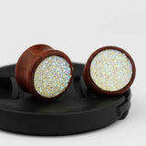 Rose Wood Ear Stretcher Saddle Plug Flesh Tunnel Crystal Cluster Ear Expander