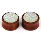 Rose Wood Ear Stretcher Saddle Plug Flesh Tunnel Crystal Cluster Ear Expander