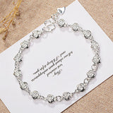 Silver Rose Beads Chain Bracelets for Women Carving Bangle Birthday