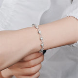 Silver Rose Beads Chain Bracelets for Women Carving Bangle Birthday