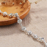 Silver Rose Beads Chain Bracelets for Women Carving Bangle Birthday