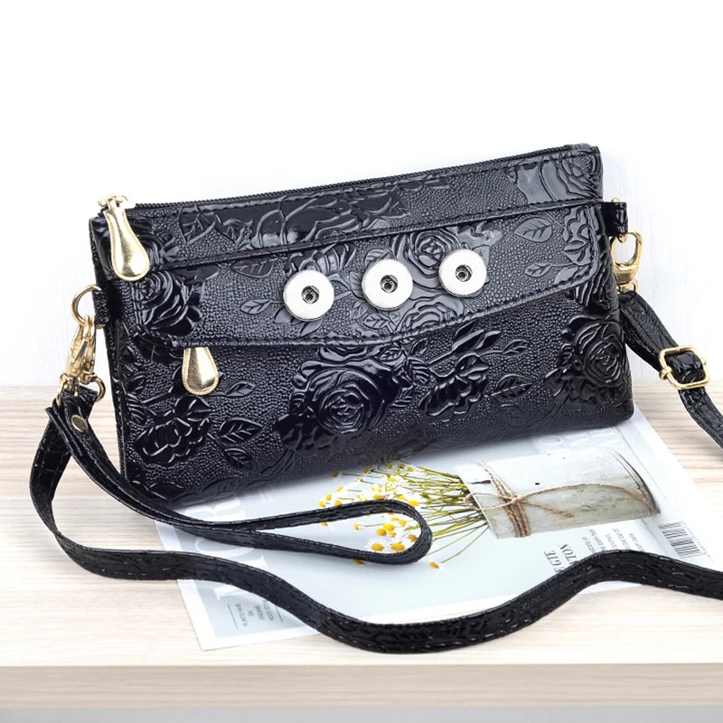 Rose Flower PU Leather Snap Button Jewelry Bag QB2101