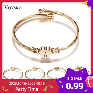 Stainless Steel Heart Bracelet with Initial Charms for Women