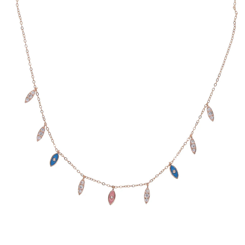 Rose Pink Evil Eye Charm Choker Necklace