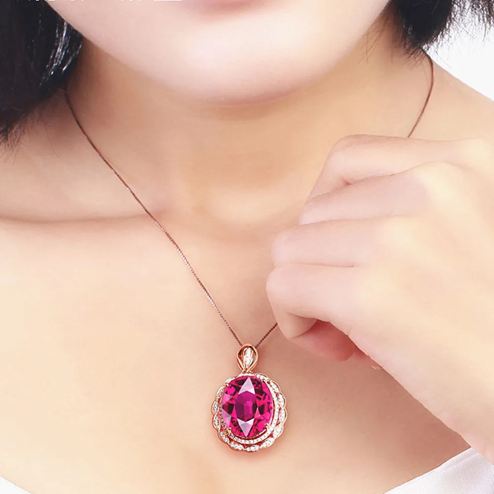 Vintage Ruby Crystal Pendant Necklace Choker Chain Jewelry