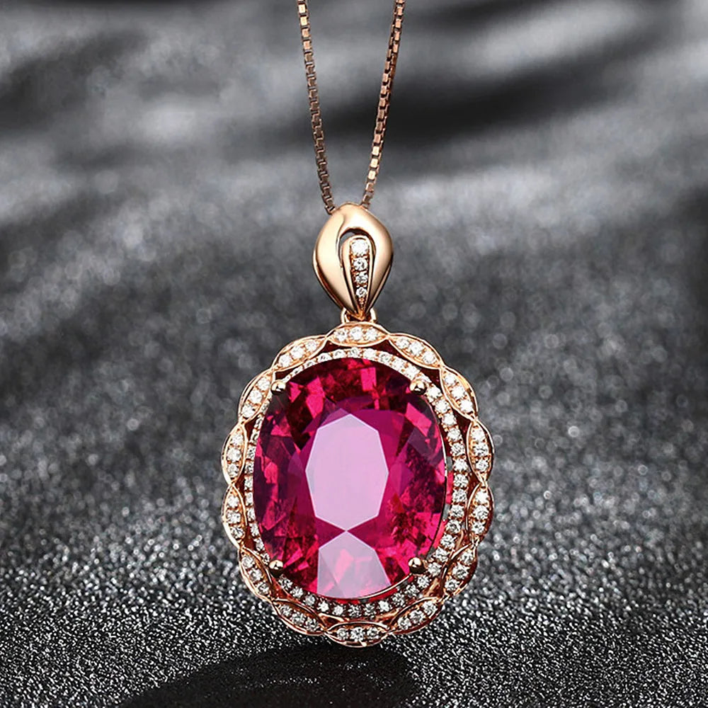 Vintage Ruby Crystal Pendant Necklace Choker Chain Jewelry