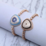 Rose Coffee Turquoise CZ Stone Tennis Chain Evil Eye Charm Bracelet