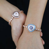 Rose Coffee Turquoise CZ Stone Tennis Chain Evil Eye Charm Bracelet