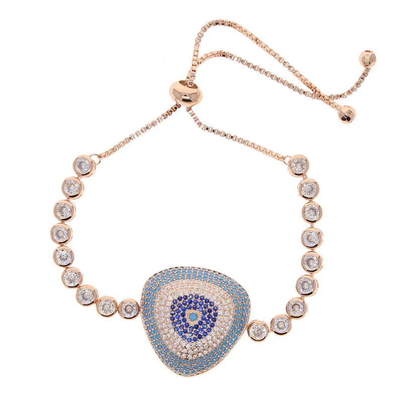 Rose Coffee Turquoise CZ Stone Tennis Chain Evil Eye Charm Bracelet