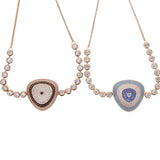 Rose Coffee Turquoise CZ Stone Tennis Chain Evil Eye Charm Bracelet