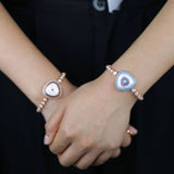 Rose Coffee Turquoise CZ Stone Tennis Chain Evil Eye Charm Bracelet