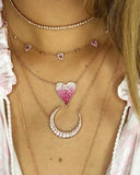 Pink Cubic Zirconia Choker Charm Necklace Women CZ Jewelry