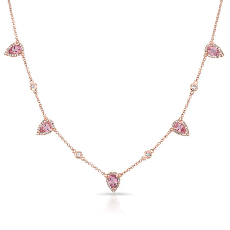 Pink Cubic Zirconia Choker Charm Necklace Women CZ Jewelry