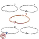 Rose Heart Round Bracelet 925 Silver Adjustable DIY