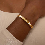 Rose Plated Stripe Bangles for Women Stainless Steel Open Cuff Bangles