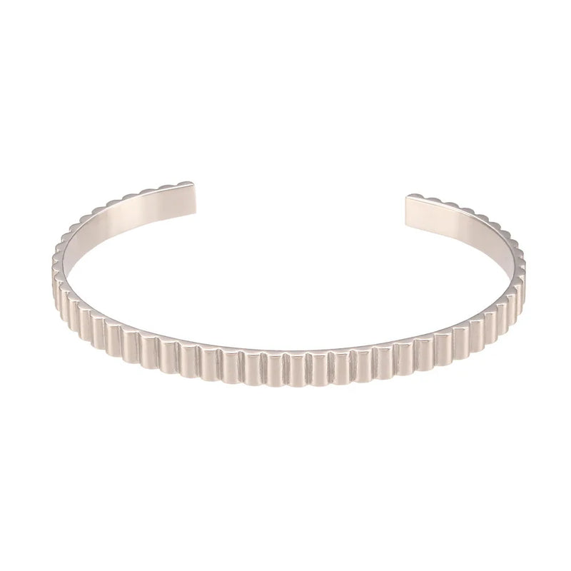 Rose Plated Stripe Bangles for Women Stainless Steel Open Cuff Bangles
