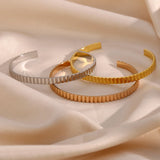 Rose Plated Stripe Bangles for Women Stainless Steel Open Cuff Bangles