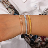 Rose Plated Stripe Bangles for Women Stainless Steel Open Cuff Bangles