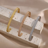 Rose Plated Stripe Bangles for Women Stainless Steel Open Cuff Bangles