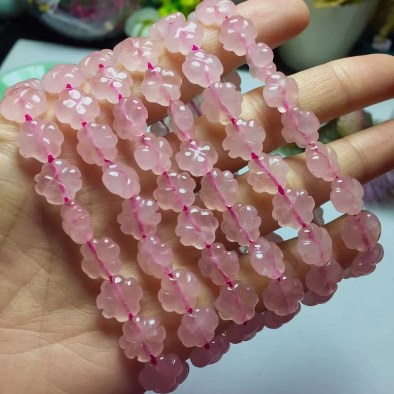 Rose Quartz Flower Bracelet 10mm Beads
