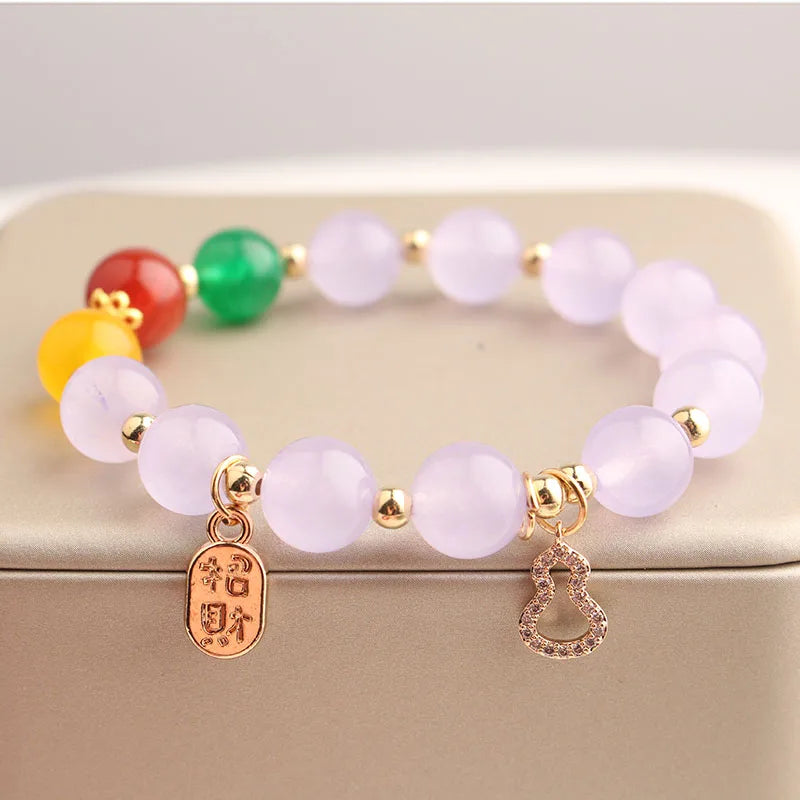 Chinese Charm Lady Bracelet for Women Jade Pendant Beads Bracelets Elastic Jewel