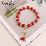 Chinese Charm Lady Bracelet for Women Jade Pendant Beads Bracelets Elastic Jewel