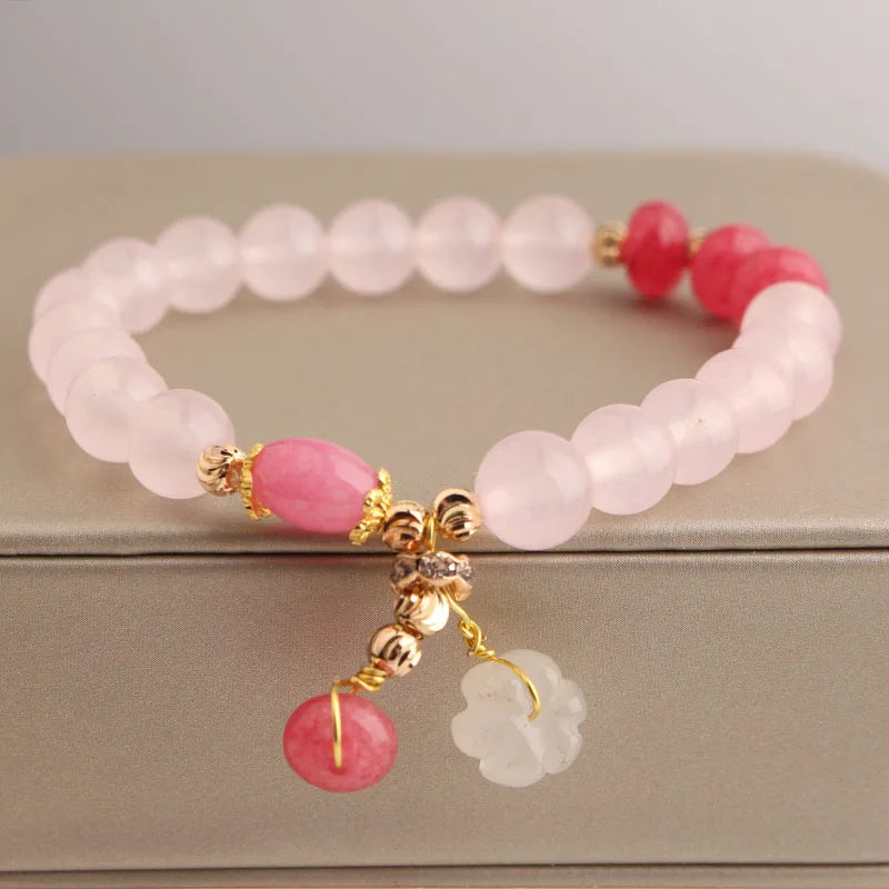 Heart-Shaped Agate Bracelet for Women Elastic Beads Friendship Bracelet