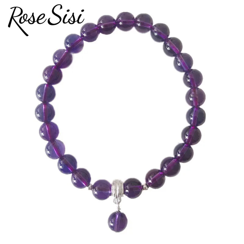 Amethyst Agate Bracelet with Ladybug Pendant for Women