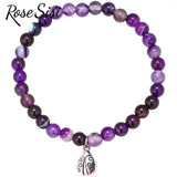 Amethyst Agate Bracelet with Ladybug Pendant for Women