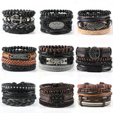 European American Punk Leather Bracelet Men Multi-Layer Suit Rope Chain