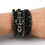 European American Punk Leather Bracelet Men Multi-Layer Suit Rope Chain