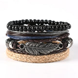 European American Punk Leather Bracelet Men Multi-Layer Suit Rope Chain