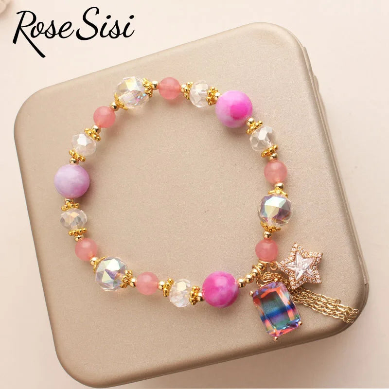Colorful Crystal Bracelet for Women Square Pendant Jewelry