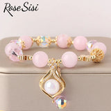 Japanese Crystal Bracelet for Women - Stone Bracelet with Pearl Pendant