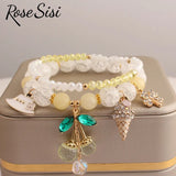 Crystal Burst Beads Bracelet with Cherry Pendant for Women