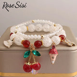 Crystal Burst Beads Bracelet with Cherry Pendant for Women