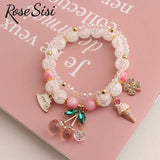 Crystal Burst Beads Bracelet with Cherry Pendant for Women