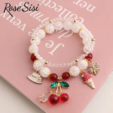 Crystal Burst Beads Bracelet with Cherry Pendant for Women