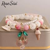 Crystal Burst Beads Bracelet with Cherry Pendant for Women