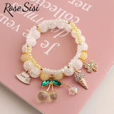 Crystal Burst Beads Bracelet with Cherry Pendant for Women