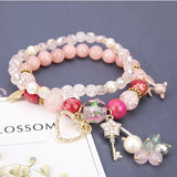 Fresh Flower Wrist Bracelets for Women and Crystal Bead Bracelet