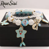 Friendship bracelet star pendant glass elastic bracelet for women